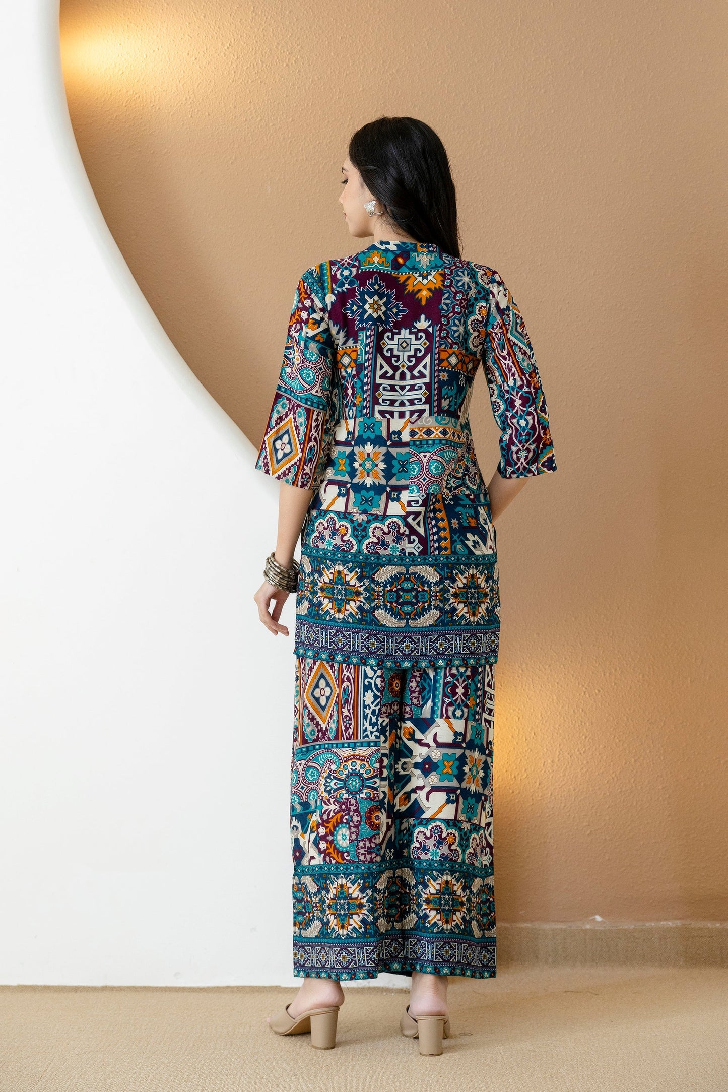 Boho Printed Co-Ord Set, Teal - Hiral Fashion