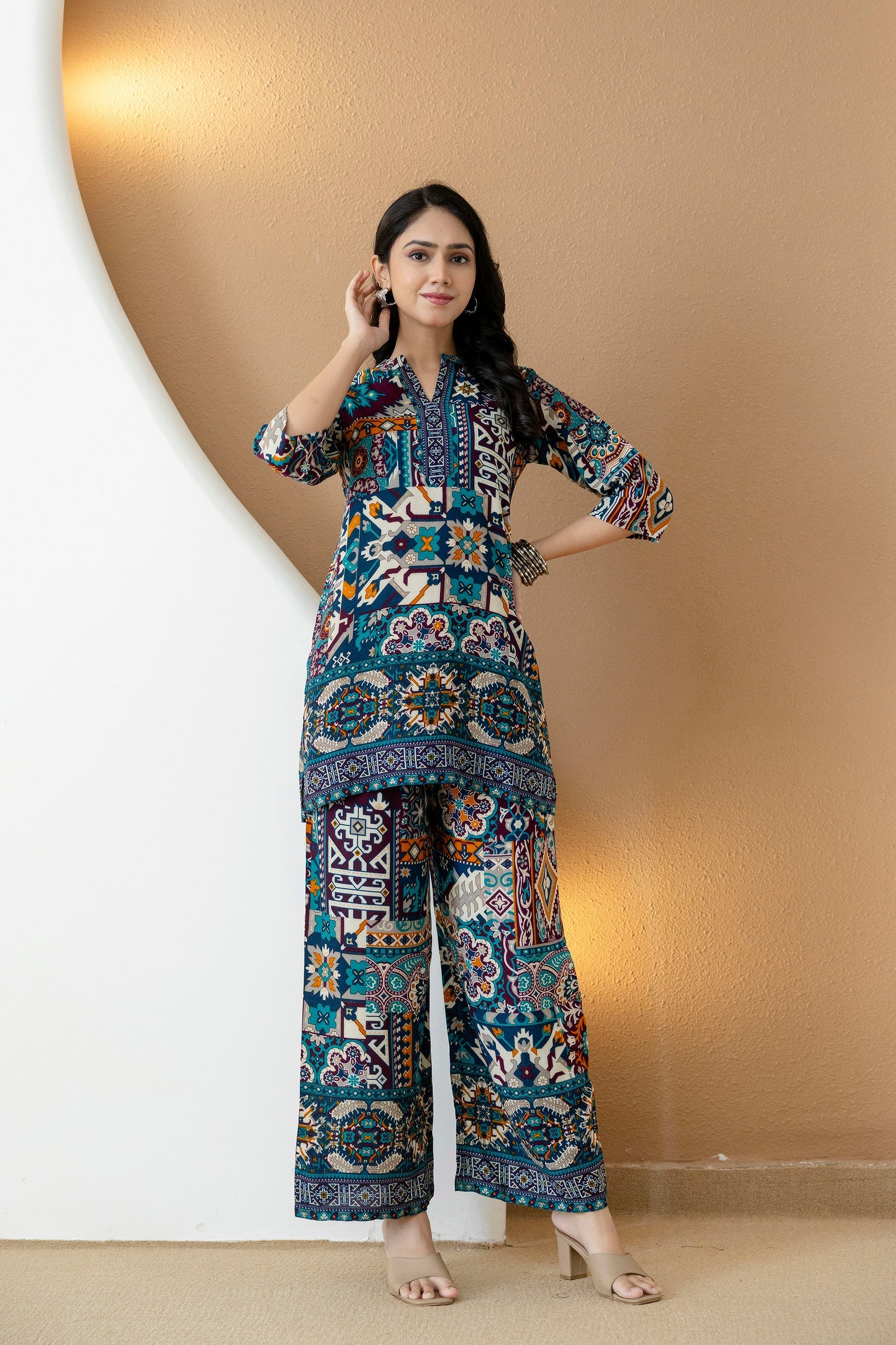 Boho Printed Co-Ord Set, Teal - Hiral Fashion