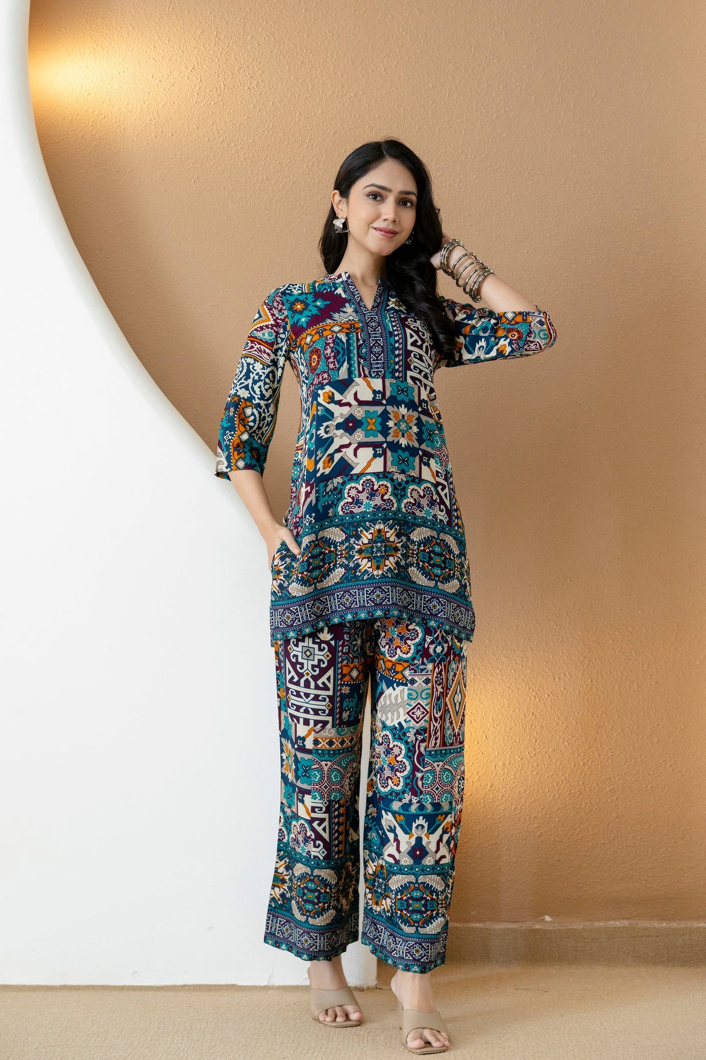 Boho Printed Co-Ord Set, Teal - Hiral Fashion