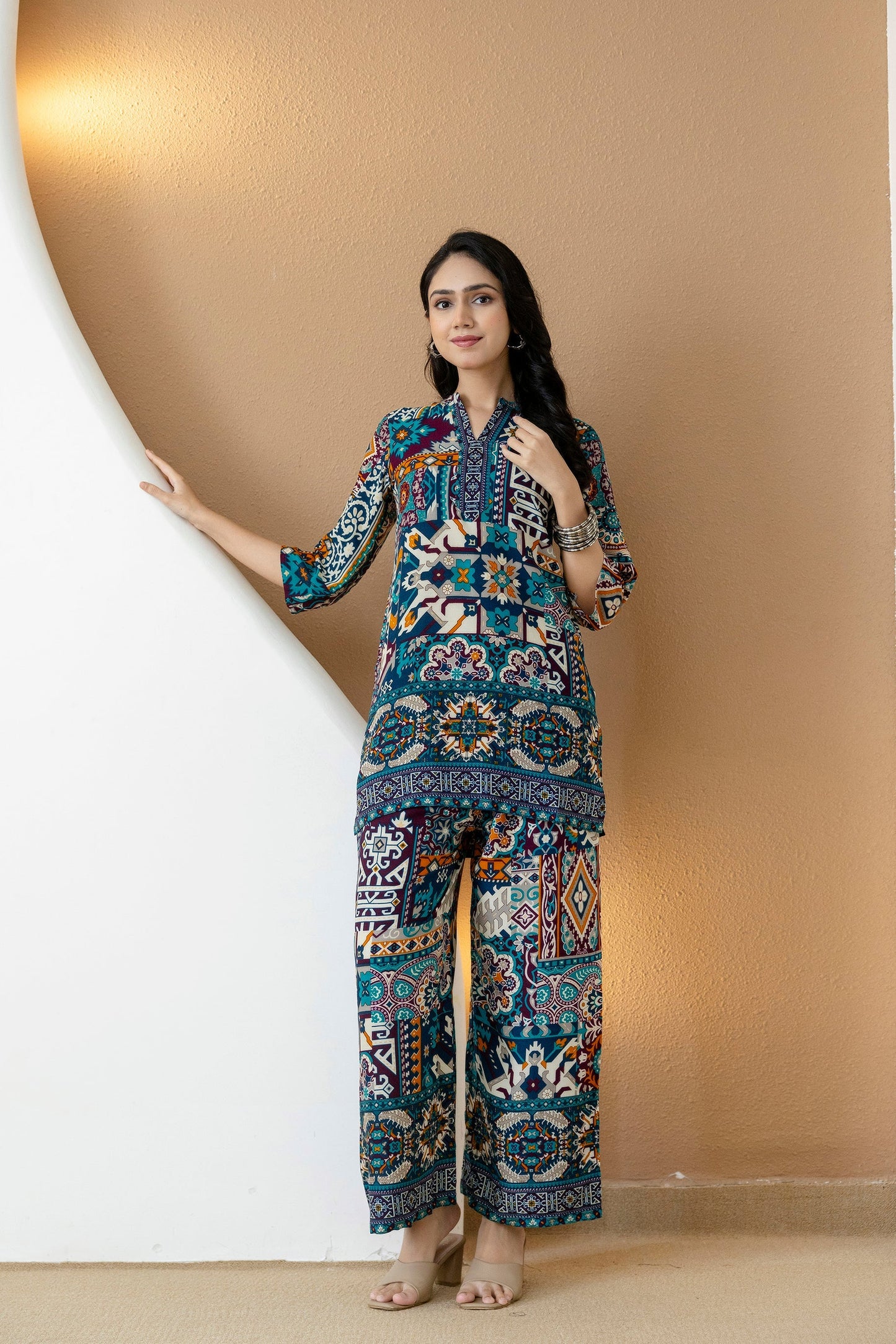 Boho Printed Co-Ord Set, Teal - Hiral Fashion