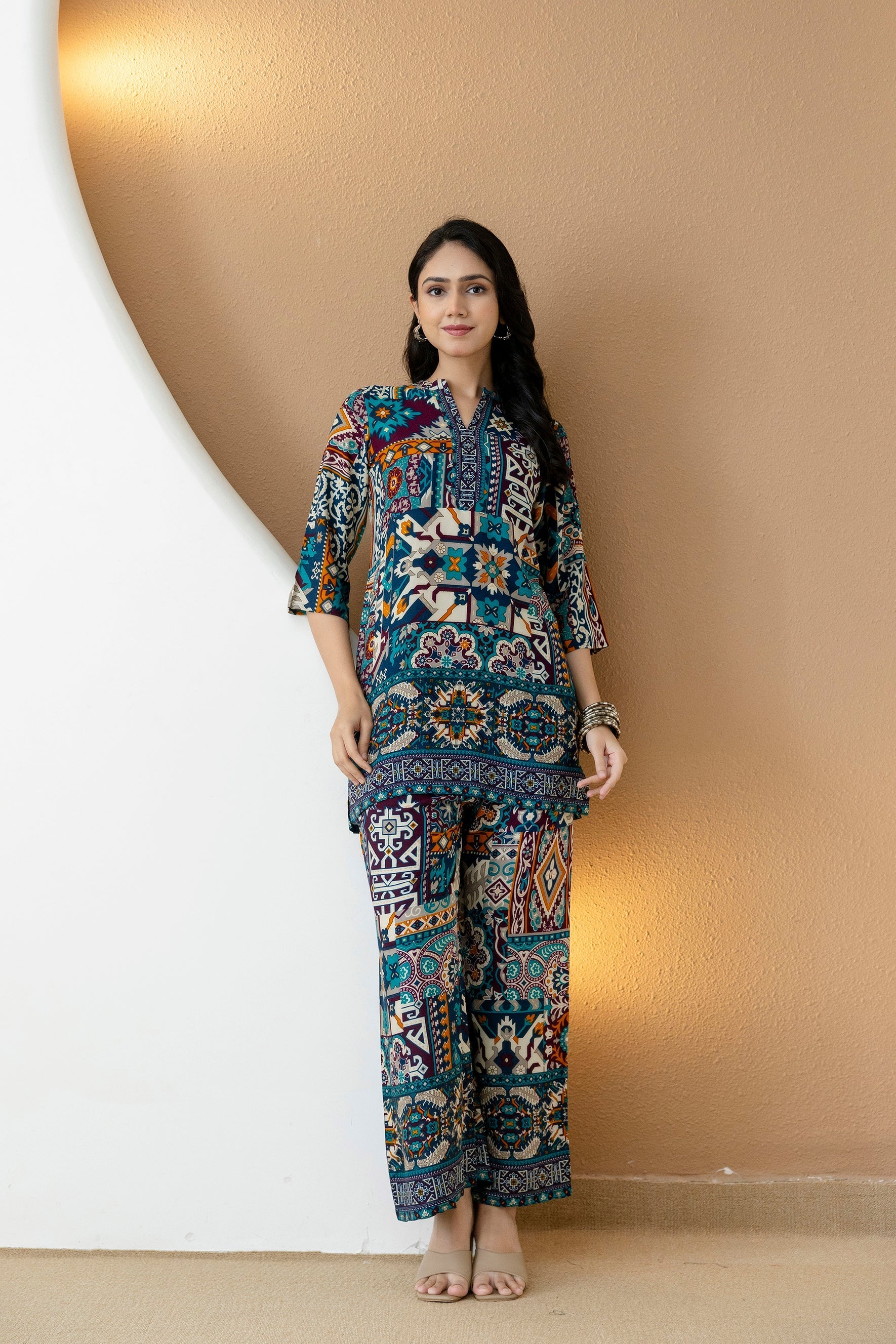 Boho Printed Co-Ord Set, Teal - Hiral Fashion