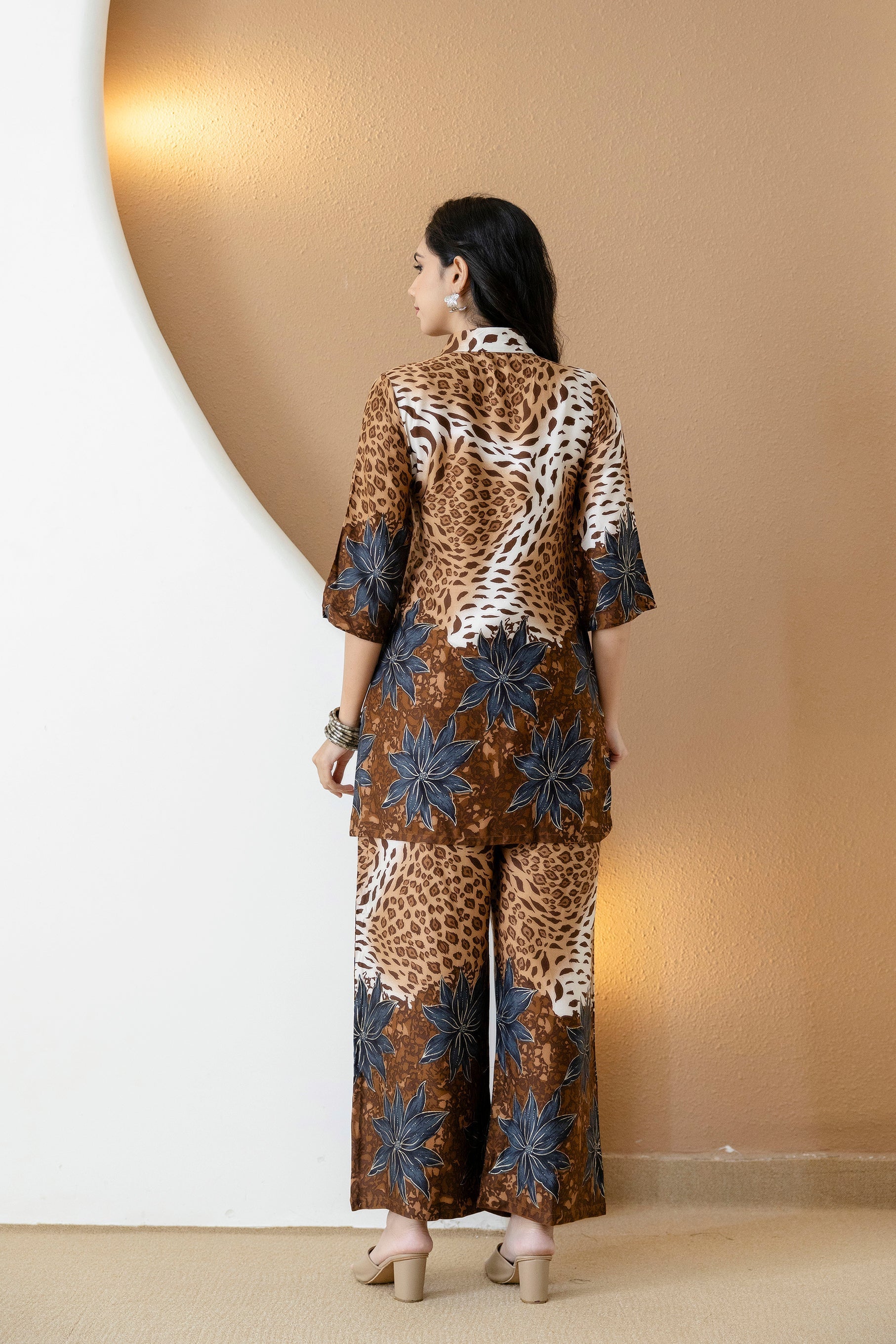 Animal & Floral Motifs Printed Ethnic Co-Ord Set, Brown - Hiral Fashion