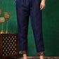 Applique Placement Embroidered Kurta With Pant & Dupatta, Navy Blue - Hiral Fashion