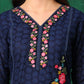Applique Placement Embroidered Kurta With Pant & Dupatta, Navy Blue - Hiral Fashion