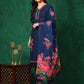 Applique Placement Embroidered Kurta With Pant & Dupatta, Navy Blue - Hiral Fashion