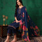 Applique Placement Embroidered Kurta With Pant & Dupatta, Navy Blue - Hiral Fashion