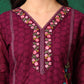 Applique Placement Embroidered Kurta With Pant & Dupatta, Wine - Hiral Fashion