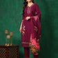 Applique Placement Embroidered Kurta With Pant & Dupatta, Wine - Hiral Fashion