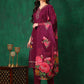 Applique Placement Embroidered Kurta With Pant & Dupatta, Wine - Hiral Fashion