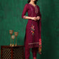 Applique Placement Embroidered Kurta With Pant & Dupatta, Wine - Hiral Fashion