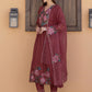 Aline Embroidered Kurta With Pant & Embroidered Dupatta, Rust - Hiral Fashion