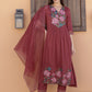 Aline Embroidered Kurta With Pant & Embroidered Dupatta, Rust - Hiral Fashion