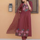 Aline Embroidered Kurta With Pant & Embroidered Dupatta, Rust - Hiral Fashion
