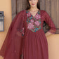 Aline Embroidered Kurta With Pant & Embroidered Dupatta, Rust - Hiral Fashion