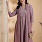 Angrakha Style Embroidered Anarkali Kurta With Pant & Dupatta, Mauve - Hiral Fashion