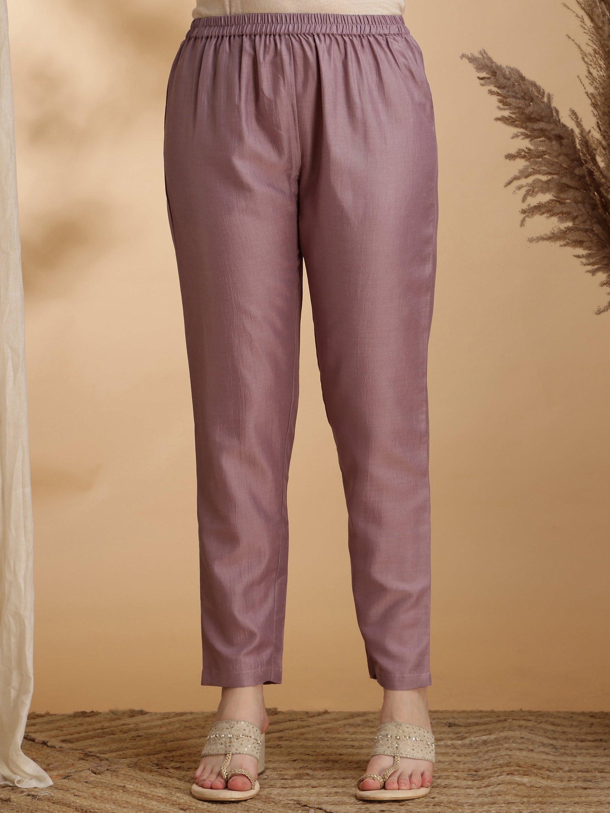 Angrakha Style Embroidered Anarkali Kurta With Pant & Dupatta, Mauve - Hiral Fashion