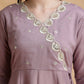 Angrakha Style Embroidered Anarkali Kurta With Pant & Dupatta, Mauve - Hiral Fashion
