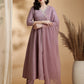 Angrakha Style Embroidered Anarkali Kurta With Pant & Dupatta, Mauve - Hiral Fashion