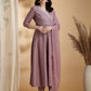 Angrakha Style Embroidered Anarkali Kurta With Pant & Dupatta, Mauve - Hiral Fashion