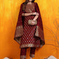 Banarasi Jacquard Kurta With Pant & Banarasi Jacquard Dupatta, Maroon - Hiral Fashion