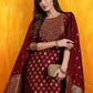 Banarasi Jacquard Kurta With Pant & Banarasi Jacquard Dupatta, Maroon - Hiral Fashion