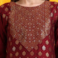 Banarasi Jacquard Kurta With Pant & Banarasi Jacquard Dupatta, Maroon - Hiral Fashion