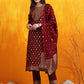 Banarasi Jacquard Kurta With Pant & Banarasi Jacquard Dupatta, Maroon - Hiral Fashion