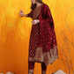Banarasi Jacquard Kurta With Pant & Banarasi Jacquard Dupatta, Maroon - Hiral Fashion