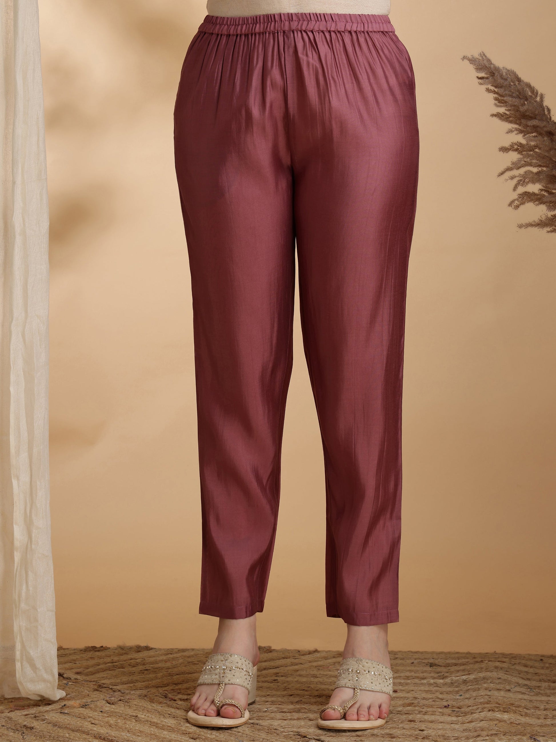 Angarkha Style Kurta With Pant & Embroidered Organza Dupatta, Mauve - Hiral Fashion