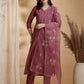 Angarkha Style Kurta With Pant & Embroidered Organza Dupatta, Mauve - Hiral Fashion