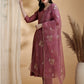 Angarkha Style Kurta With Pant & Embroidered Organza Dupatta, Mauve - Hiral Fashion