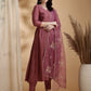 Angarkha Style Kurta With Pant & Embroidered Organza Dupatta, Mauve - Hiral Fashion