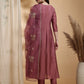 Angarkha Style Kurta With Pant & Embroidered Organza Dupatta, Mauve - Hiral Fashion