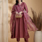 Angarkha Style Kurta With Pant & Embroidered Organza Dupatta, Mauve - Hiral Fashion