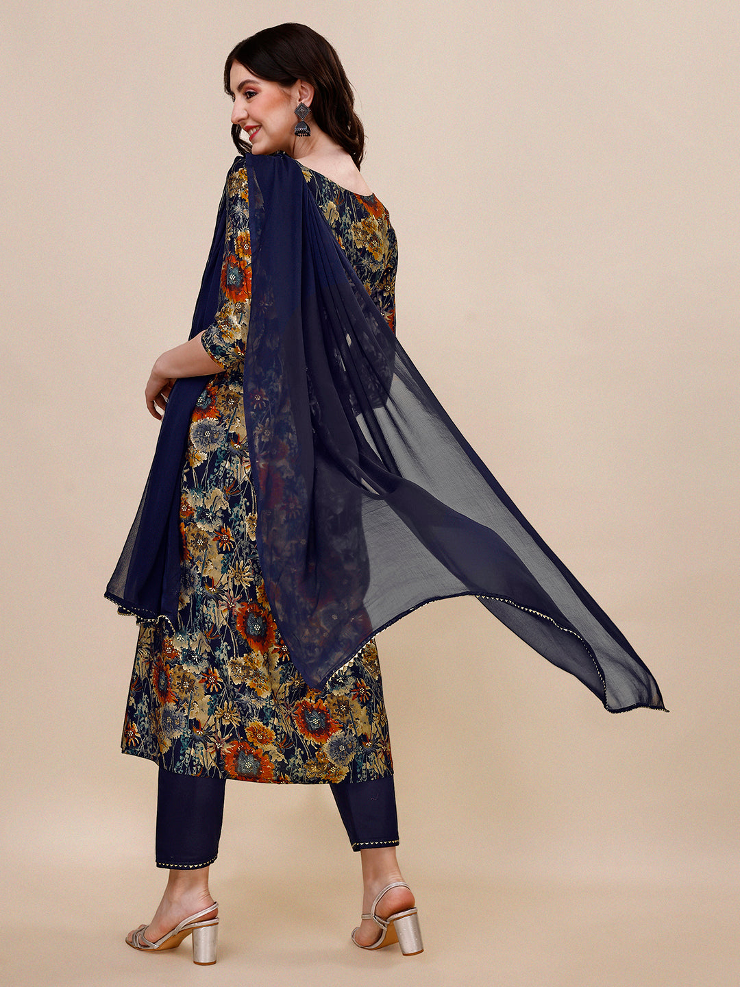 Alia Cut Printed & Embroidered Kurta With Pant & Dupatta Set, Multicolor - Hiral Fashion