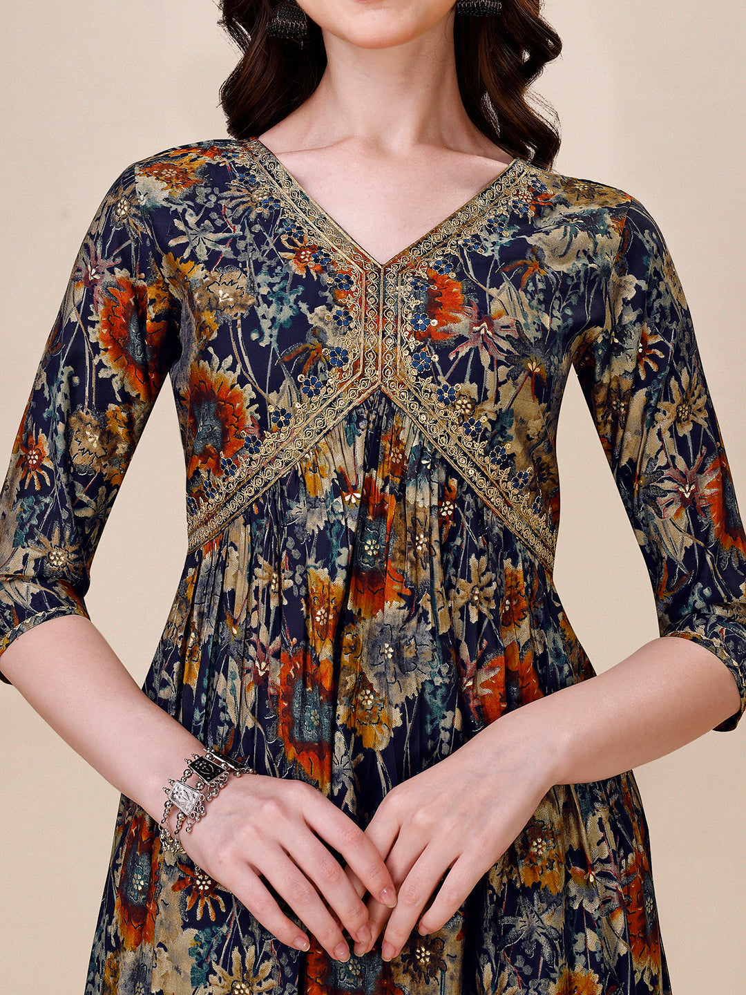 Alia Cut Printed & Embroidered Kurta With Pant & Dupatta Set, Multicolor - Hiral Fashion