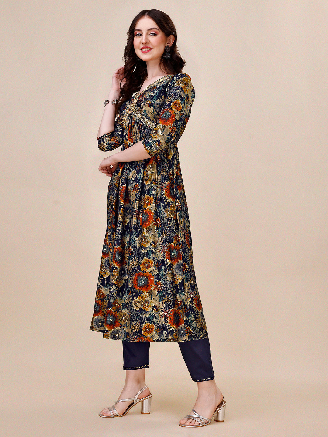 Alia Cut Printed & Embroidered Kurta With Pant & Dupatta Set, Multicolor - Hiral Fashion