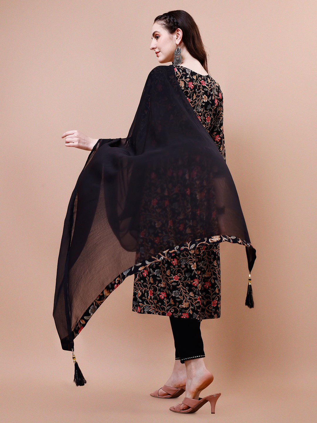 Alia Cut Embroidered & Floral Printed Rayon Kurta With Pant & Dupatta, Multicolor - Hiral Fashion