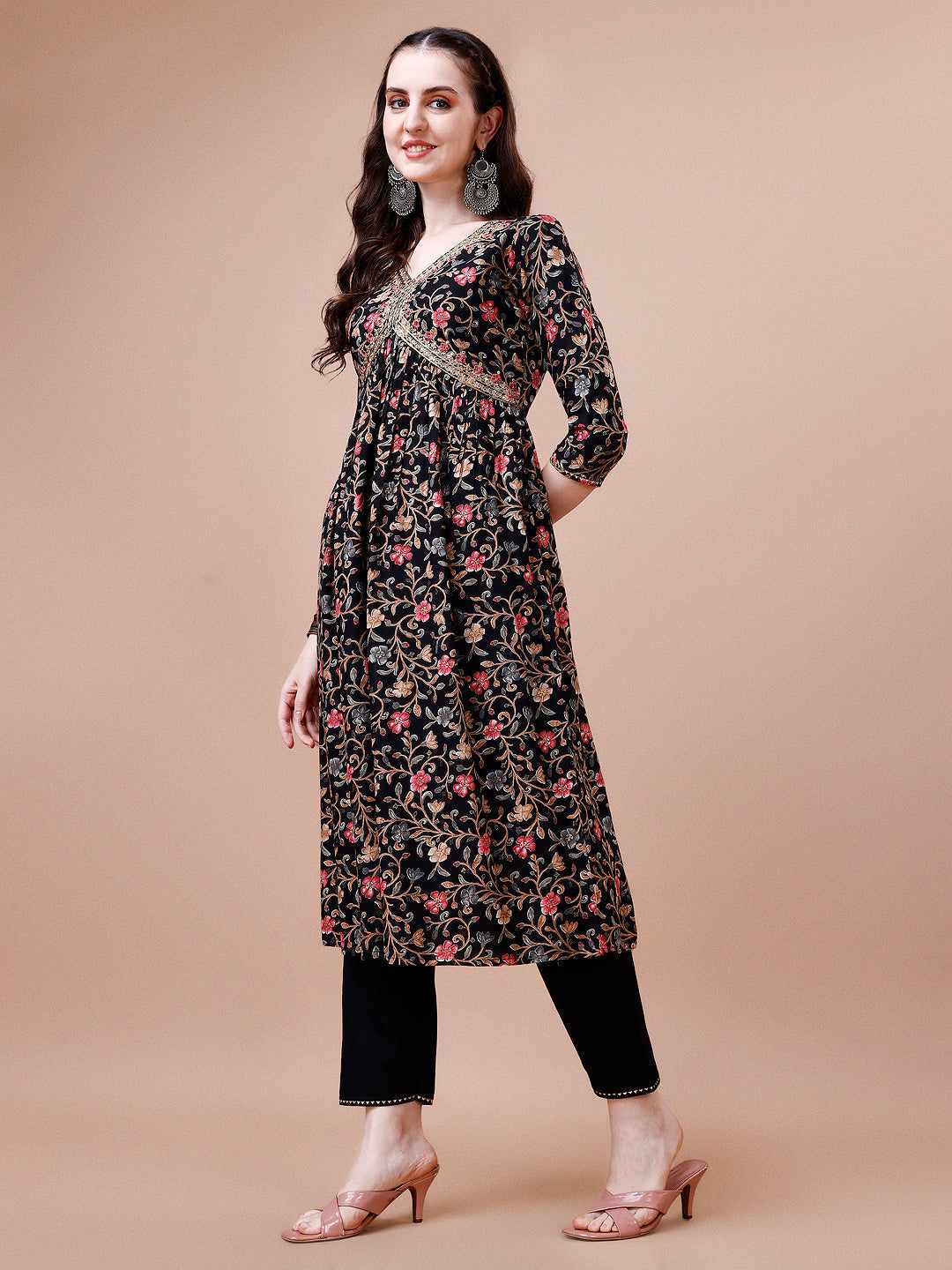 Alia Cut Embroidered & Floral Printed Rayon Kurta With Pant & Dupatta, Multicolor - Hiral Fashion