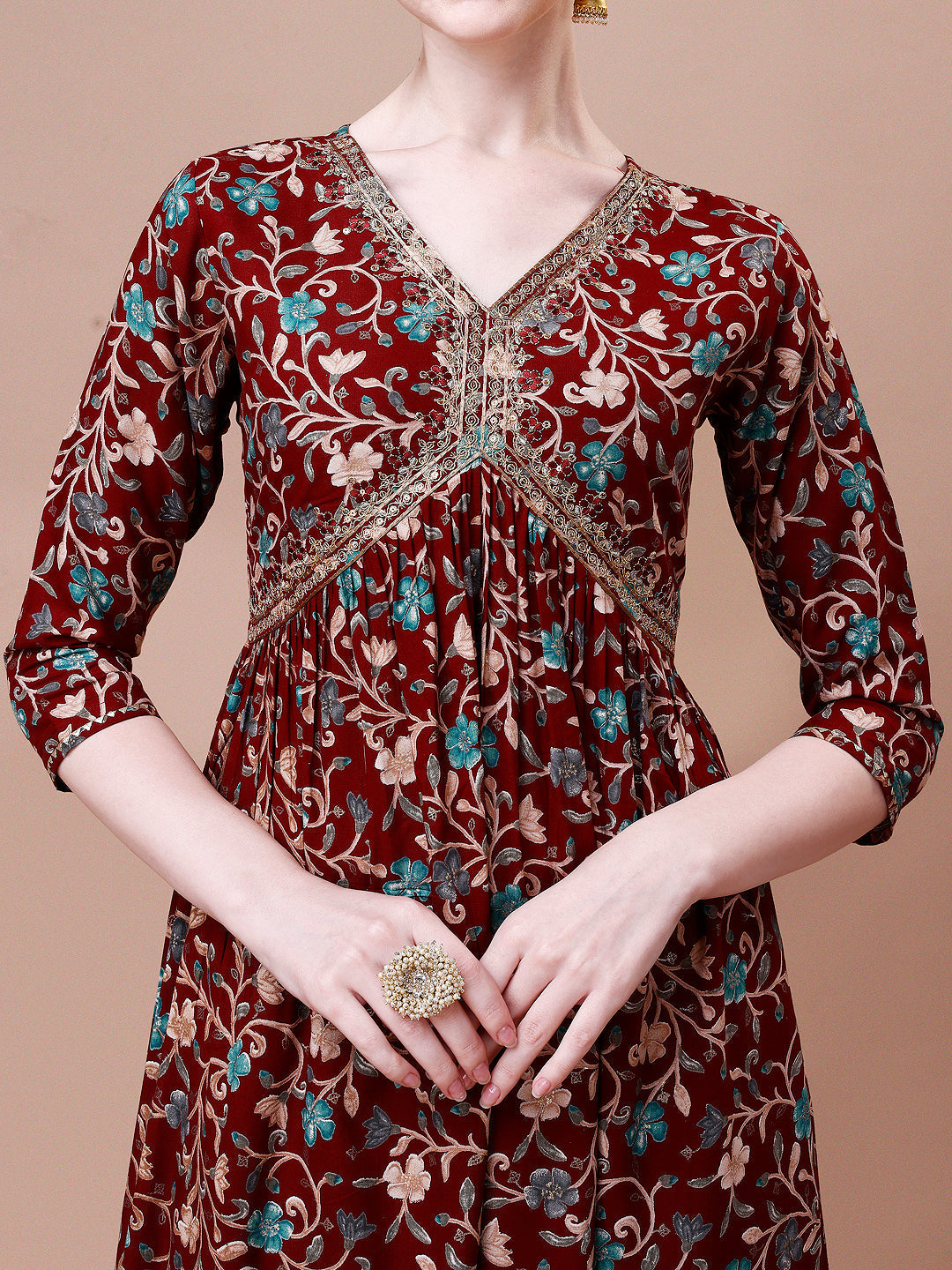 Alia Cut Embroidered & Floral Printed Rayon Kurta With Pant & Dupatta, Multicolor - Hiral Fashion