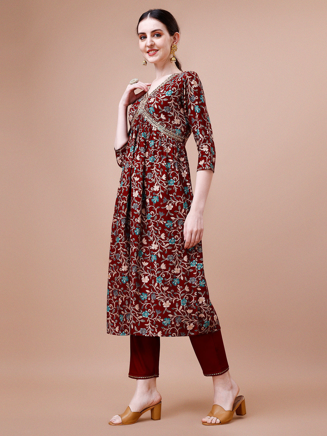 Alia Cut Embroidered & Floral Printed Rayon Kurta With Pant & Dupatta, Multicolor - Hiral Fashion