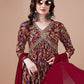 Alia Cut Botanical Printed & Embroidered Rayon Kurta With Pant & Dupatta, Multicolor - Hiral Fashion