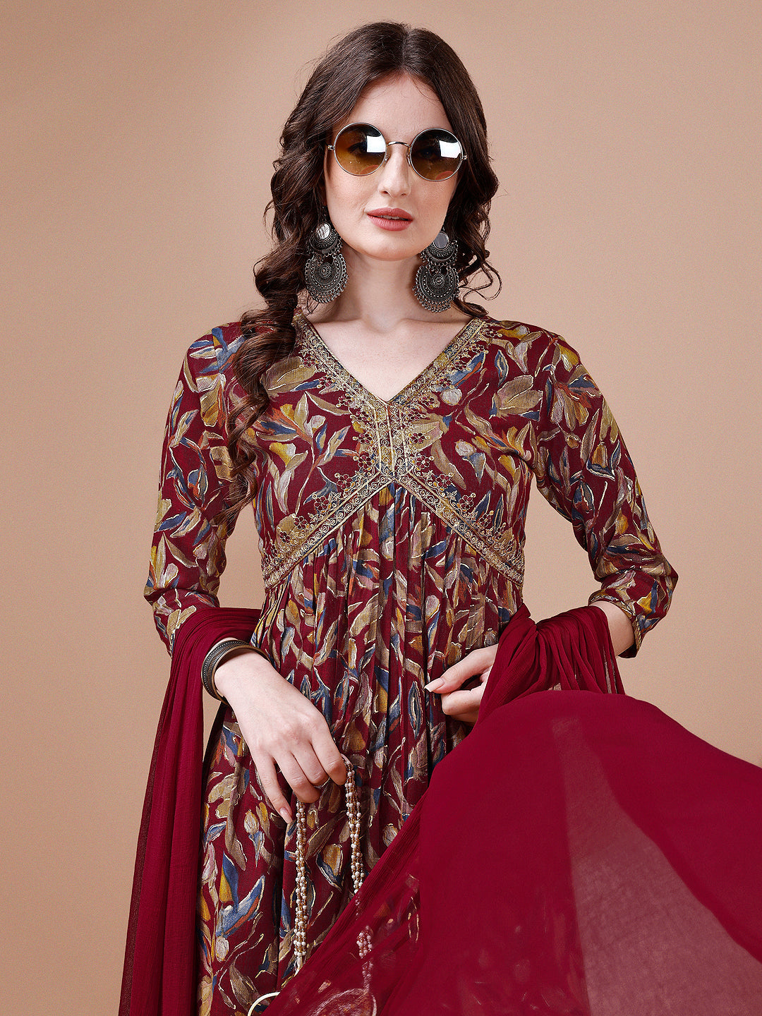Alia Cut Botanical Printed & Embroidered Rayon Kurta With Pant & Dupatta, Multicolor - Hiral Fashion