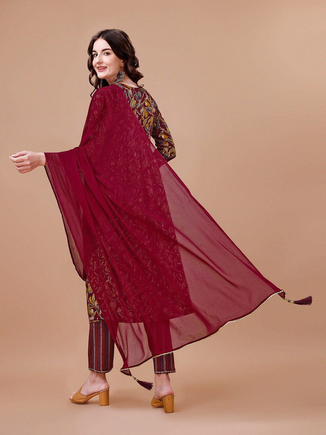 Alia Cut Botanical Printed & Embroidered Rayon Kurta With Pant & Dupatta, Multicolor - Hiral Fashion