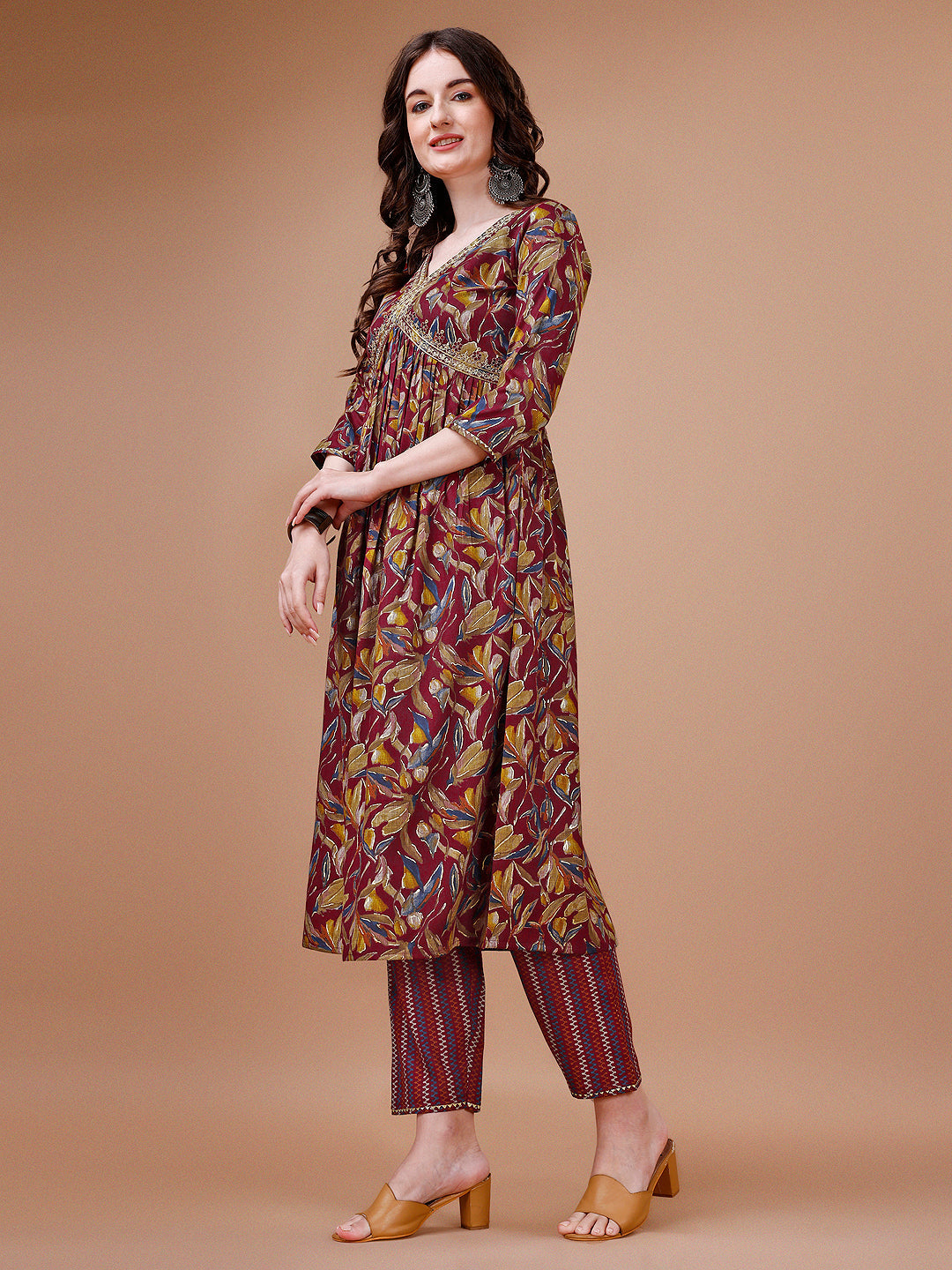 Alia Cut Botanical Printed & Embroidered Rayon Kurta With Pant & Dupatta, Multicolor - Hiral Fashion