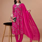 Alia Cut Hand Embroidered Floral Print Kurta With Pant & Dupatta, Multicolor - Hiral Fashion