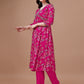 Alia Cut Hand Embroidered Floral Print Kurta With Pant & Dupatta, Multicolor - Hiral Fashion