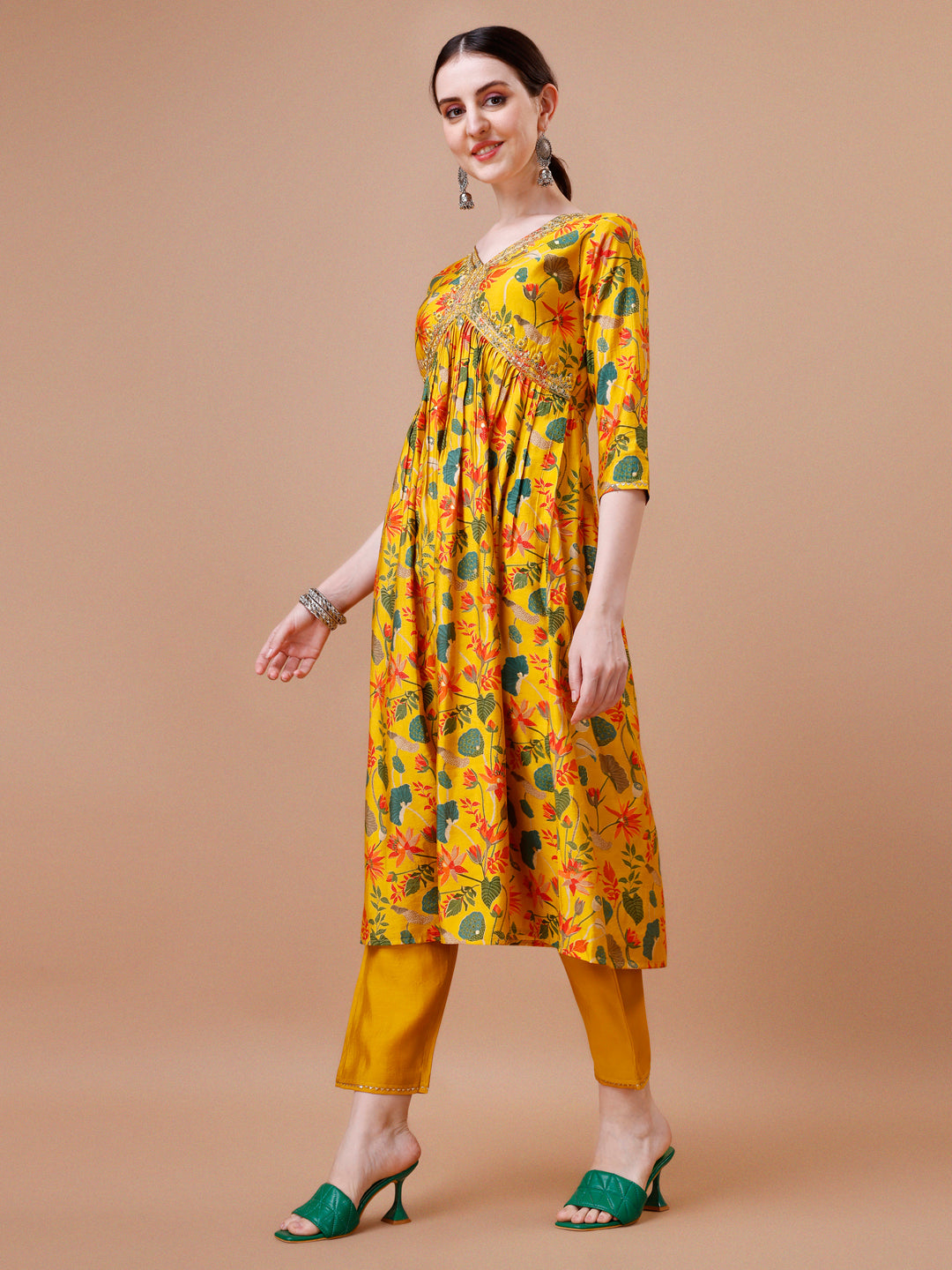 Alia Cut Embroidered & Floral Printed Kurta With Pant & Dupatta, Multicolor - Hiral Fashion