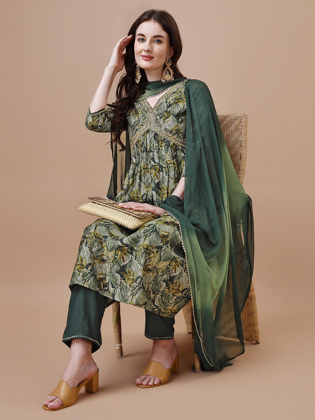 Alia Cut Printed & Embroidered Kurta With Pant & Dupatta, Multicolor - Hiral Fashion