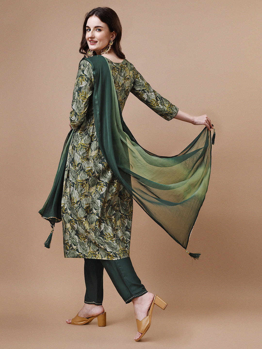 Alia Cut Printed & Embroidered Kurta With Pant & Dupatta, Multicolor - Hiral Fashion